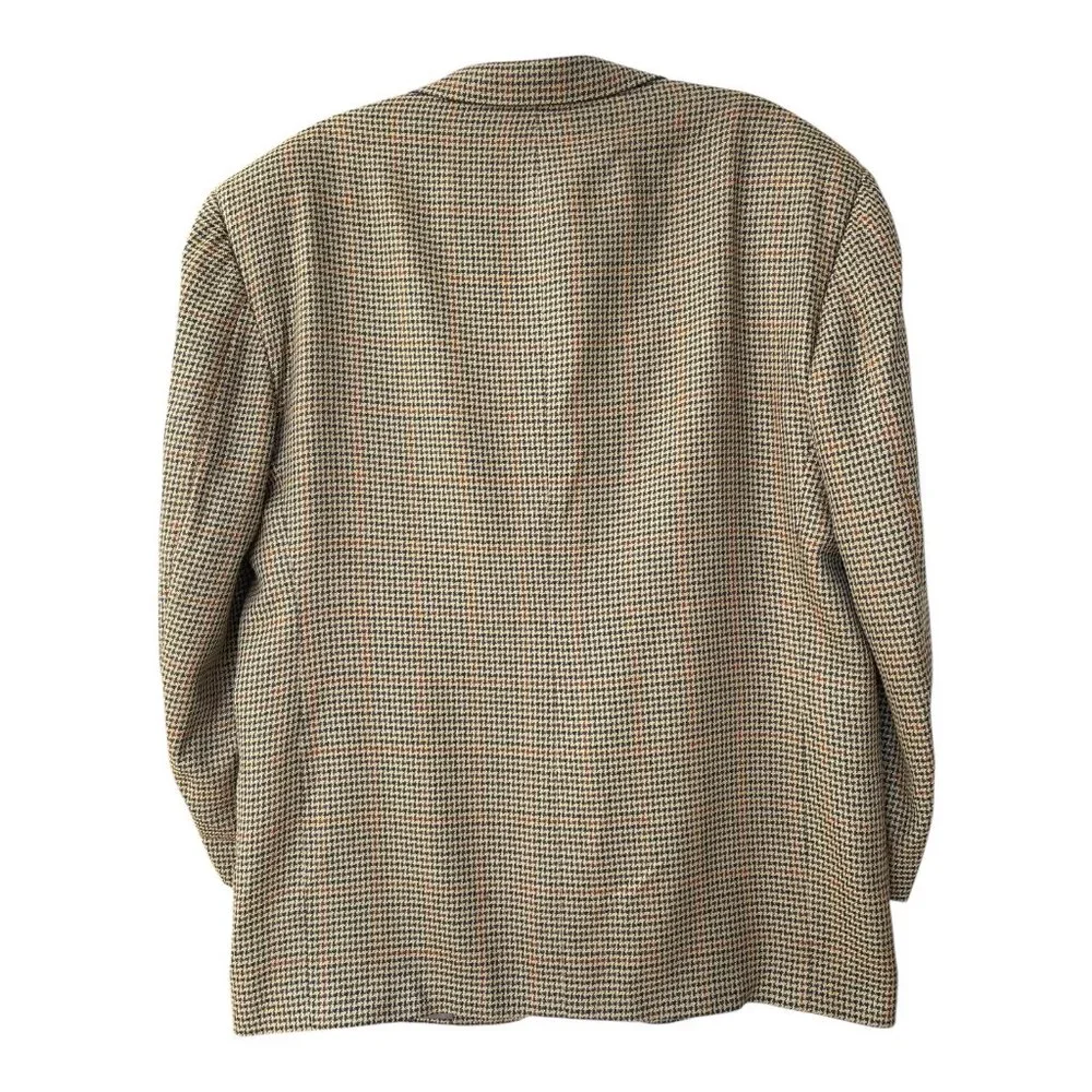 David G. Cotugno Mens 2 Button Silk Wool Blazer Jacket Beige Yellow Houndstooth